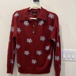 Forever 21 maroon sweater with purple flowers